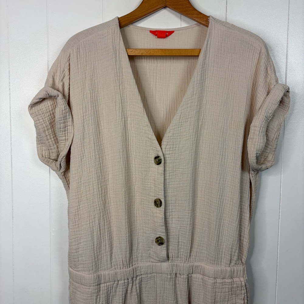 Joe Fresh Beige Tan Short Sleeve Jumpsuit Pockets Size XL Summer Size resort - Picture 4 of 8
